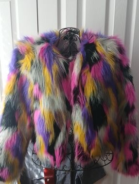 PrettyLittleThings Vibrant Multicolor Faux Fur Jacket - Bold Statement Coat